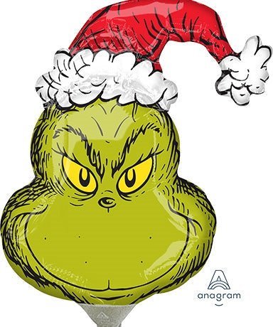 14" GRINCH Head - Mini Shape Foil Balloon **Air Fill, Heat Seal** - Pack of 10