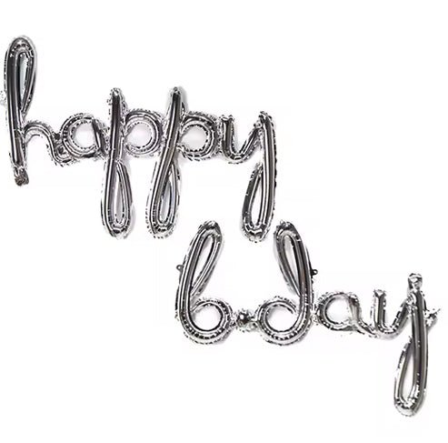 16" Balloon Banner - Silver Cursive Happy Birthday - Party America