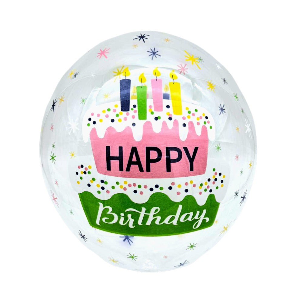 18" Bobo Clear Balloon - Happy Birthday Cake