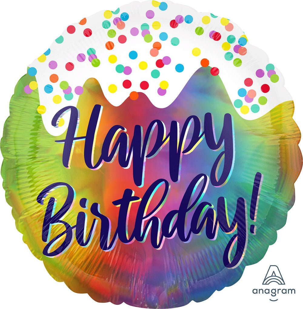 18" Iridescent Happy Birthday Frosted Confetti