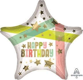 19" Happy Birthday Gold Stars & Colors