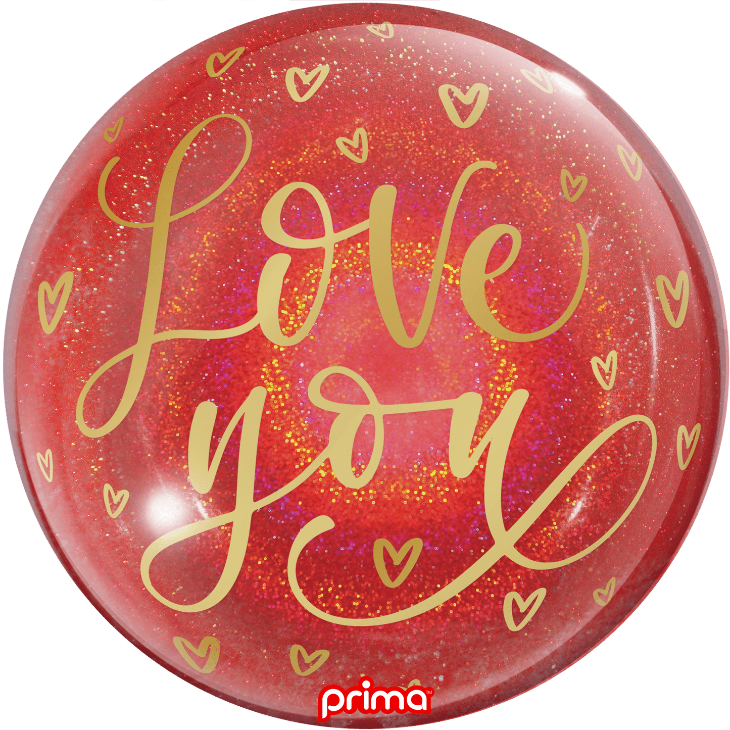 20" Love You Gold Hearts Red Glitter Sphere