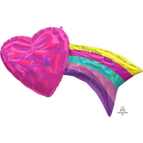 33" RAINBOW with Heart - Holographic Iridescent Foil Balloon - Pack of 5