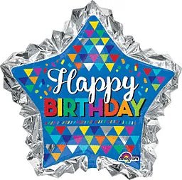 34" Happy Birthday Sketchy Pattern with Ruffled Edge
