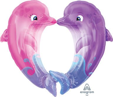34in Kissing Dolphins (Pkg) SuperShape Foil Balloon