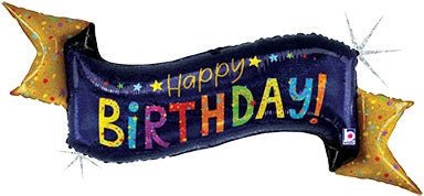 51" Navy BIRTHDAY Banner (PKG) - Holographic Foil Balloon