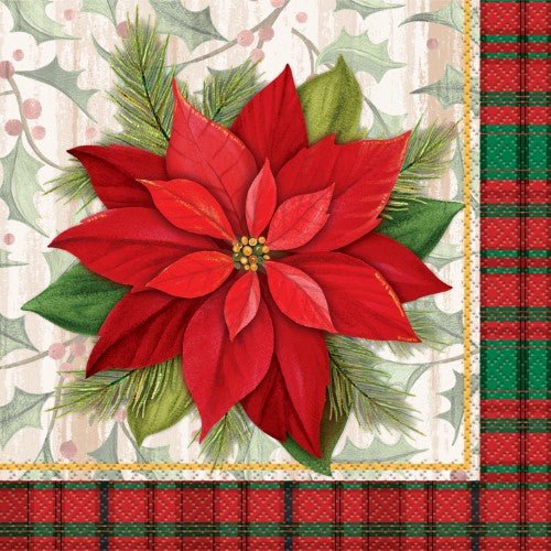 6.5" Luncheon Napkins - Poinsettia Plaid (16ct) - Unique