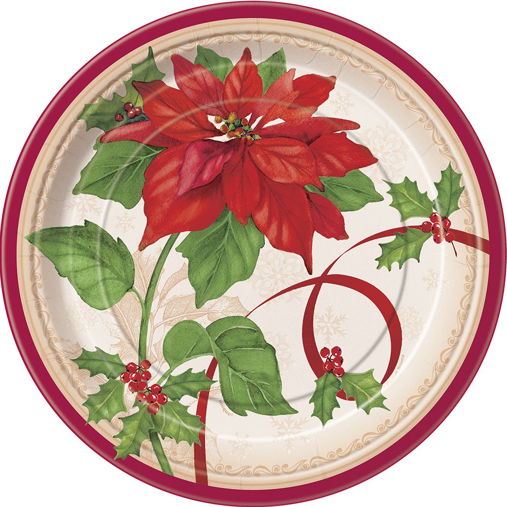 9" Paper Plates - Poinsettia Joy (8ct) - Unique