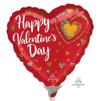 9in HVD Glitter HEARTS - Foil Balloon (PK25) - Air Fill & Heat Seal ONLY