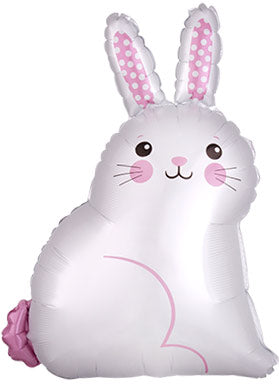 24" White Satin BUNNY - Junior Shape Foil Balloon (PKG)