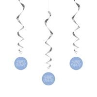 Blue Hearts Baby Shower 26" Hanging Swirl Decorations 3ct