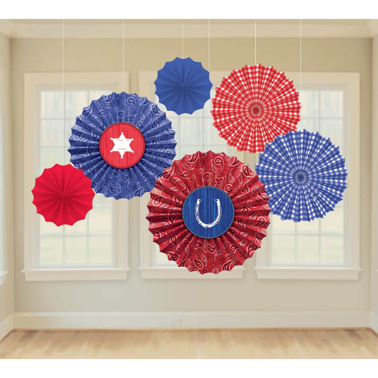 Paper Fan Decorations - Bandana & Blue Jeans (6ct)
