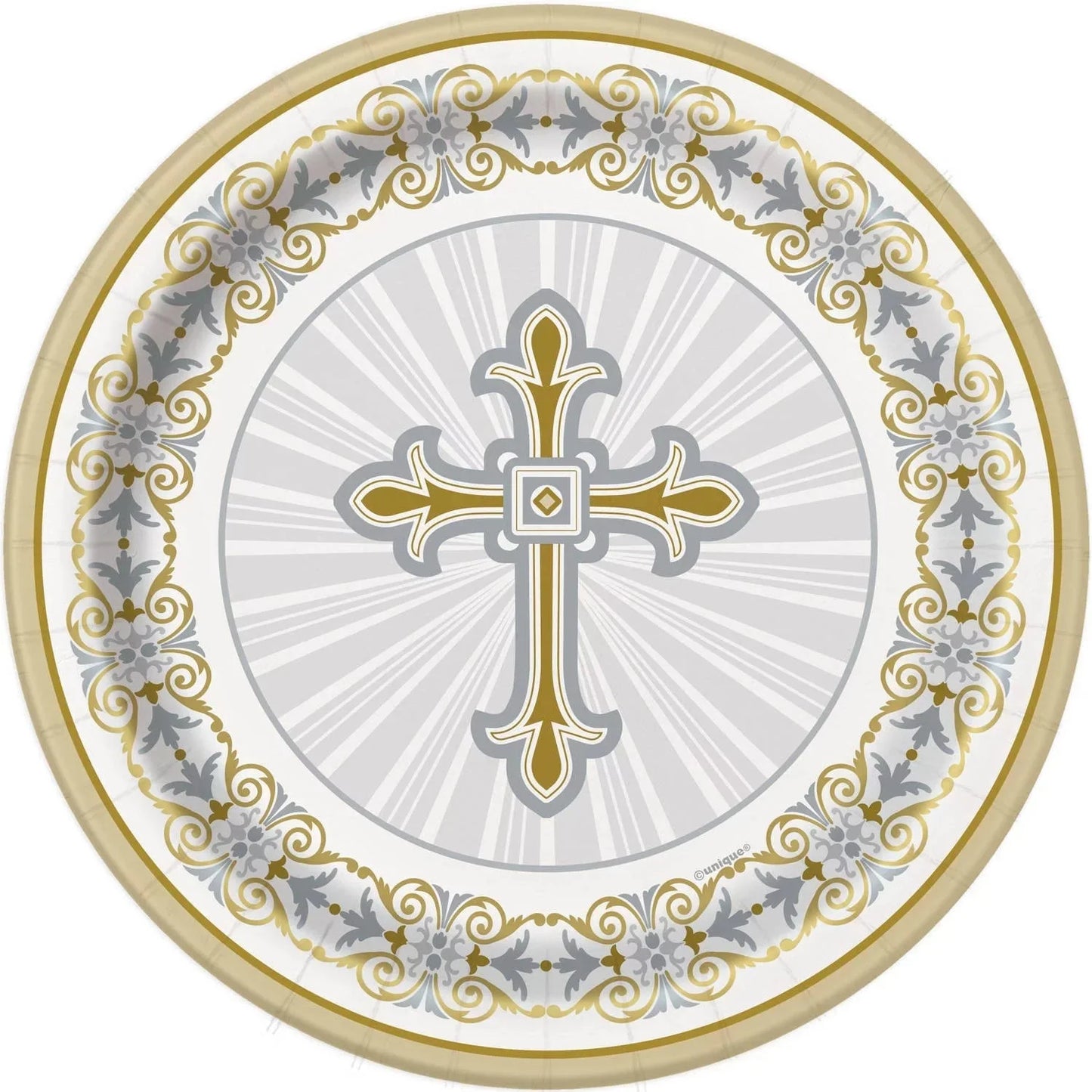 Religious Cross Gold & Silver 7" Paper Plates 8ct