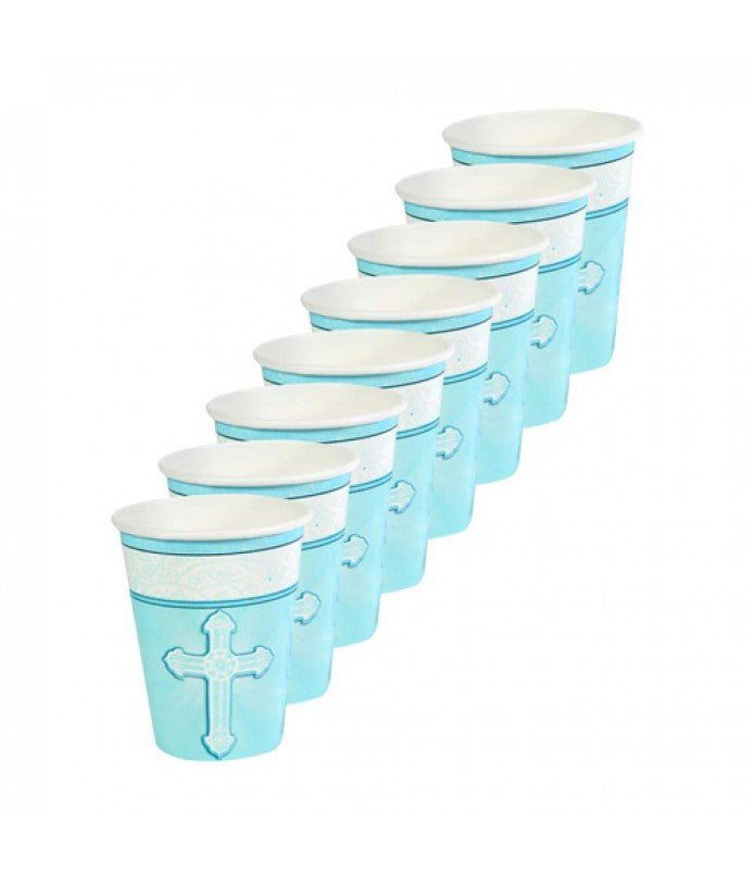 Religious 'Radiant Cross' Blue 9oz Cups 8ct