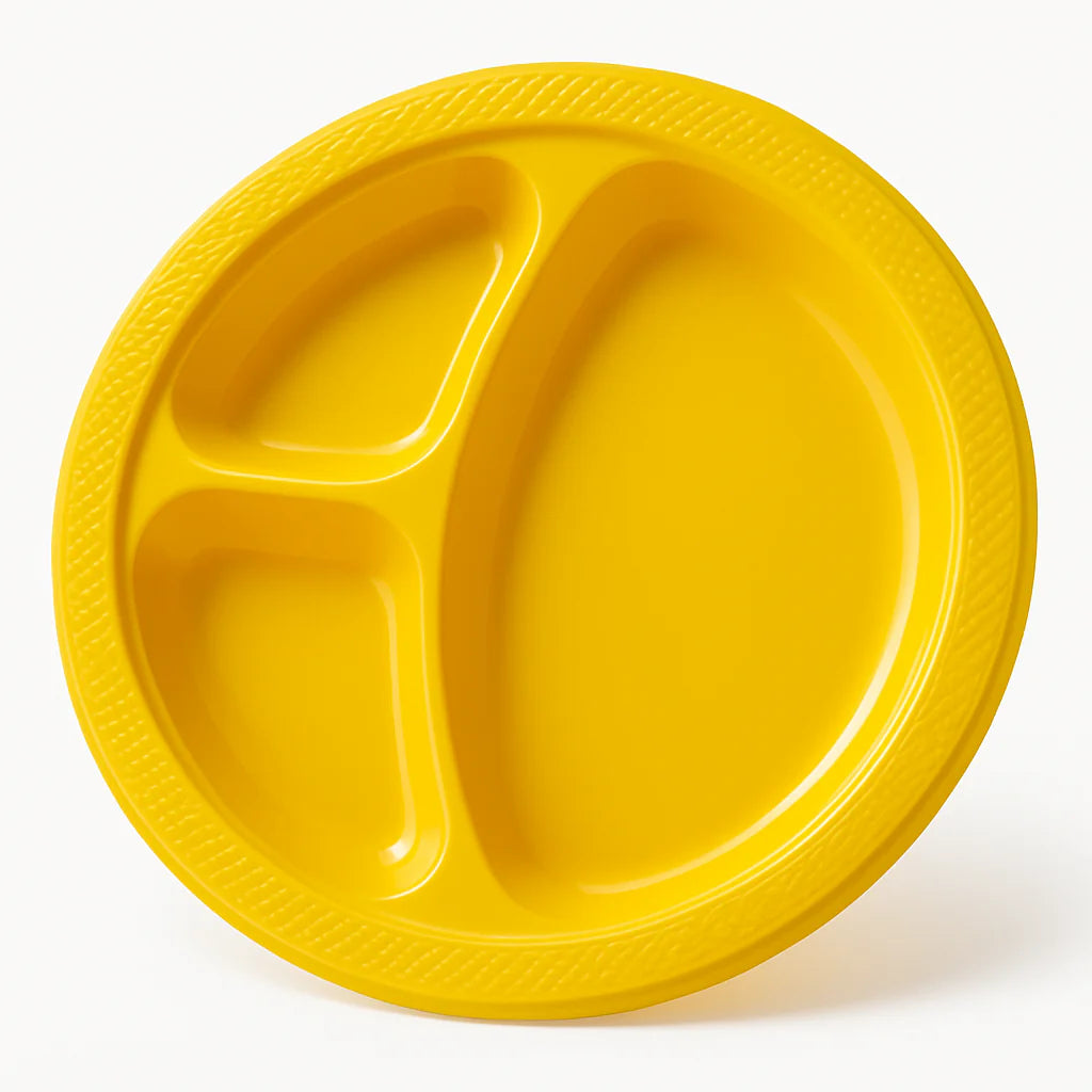 Plastic Divided Plates Yellow (20ct)