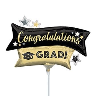 14" Congratulations GRAD Banners (PK10) - Mini Shape Foil Balloon - Air Fill & Heat Seal