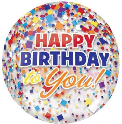 15" Orbz - Happy Birthday Clear Confetti