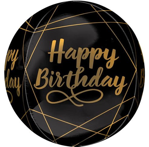 16" Orbz - Elegant Happy Birthday Black & Gold