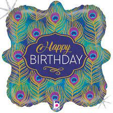 18" Happy Birthday Glitter Peacock