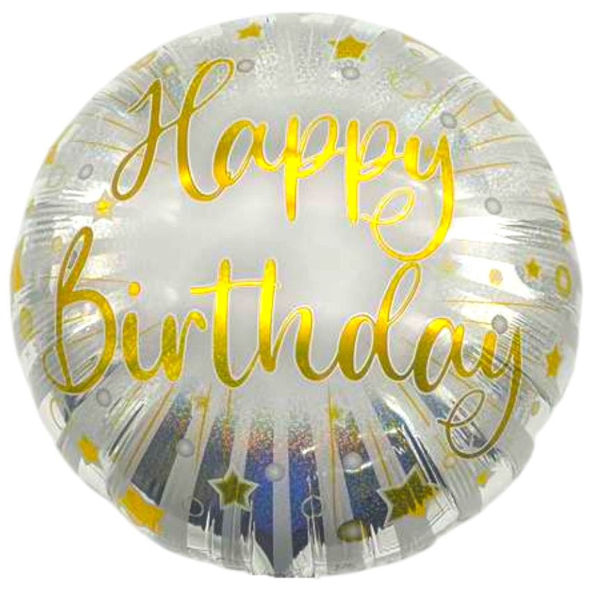 18" Happy Birthday - Silver with Gold Stars - 20ct - Party America