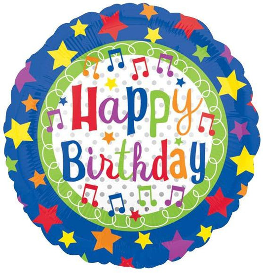 18" Happy Birthday Stars and Music Notes