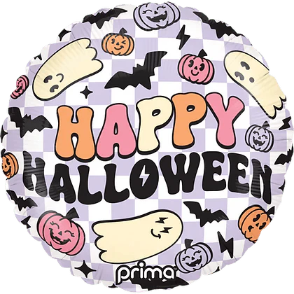 18" Happy Halloween Purple Checker