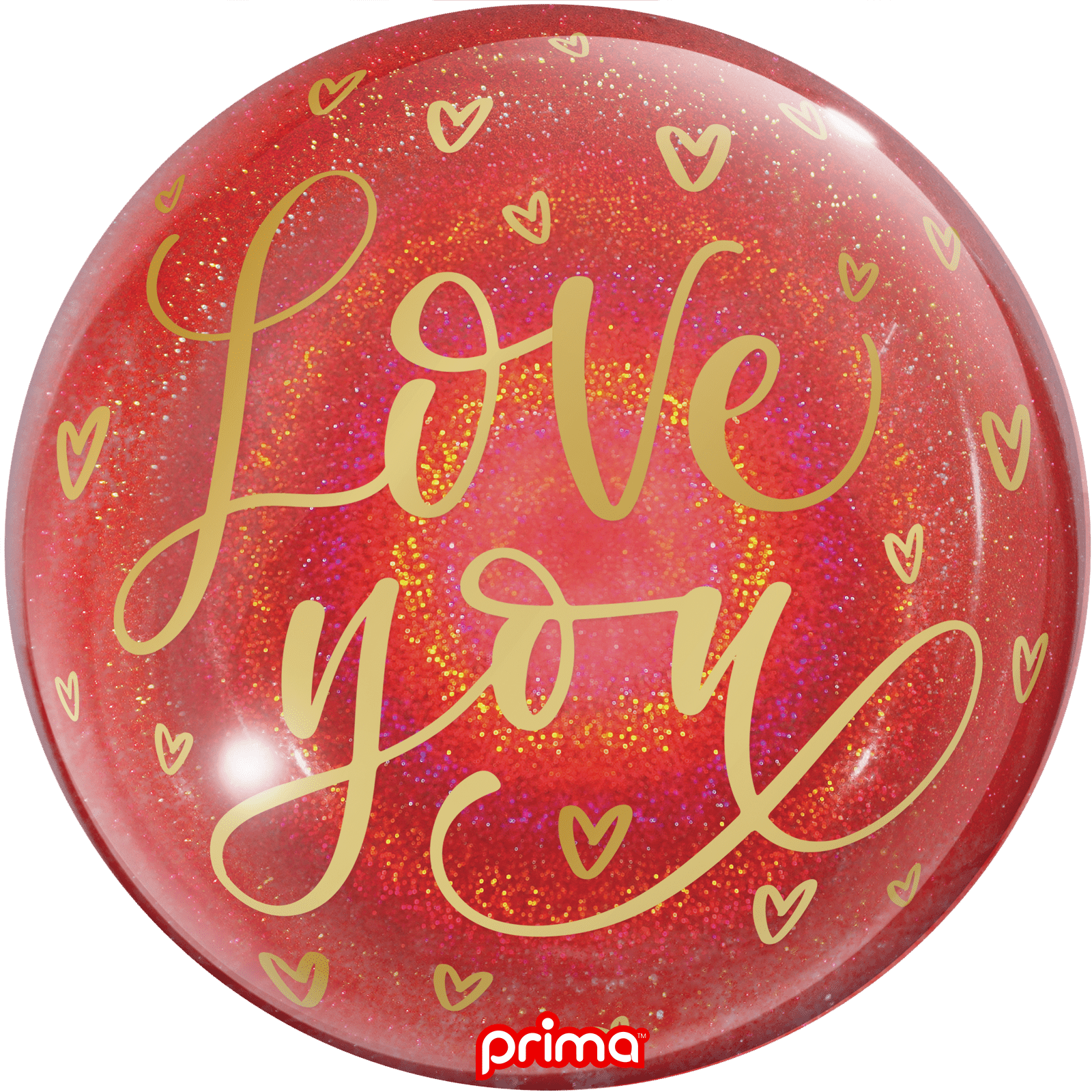 20" Love You Gold Hearts Red Glitter Sphere