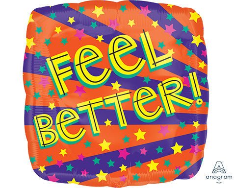 21" FEEL BETTER Burst & Stars - ColorBlast - Square Foil Balloon - Pack of 10