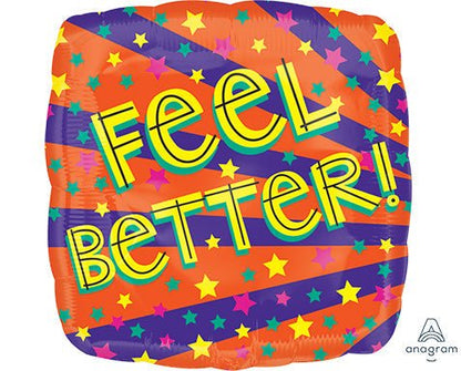 21" FEEL BETTER Burst & Stars - ColorBlast - Square Foil Balloon - Pack of 10