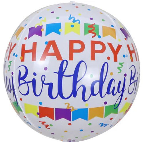 22" Orb - Happy Birthday Banner
