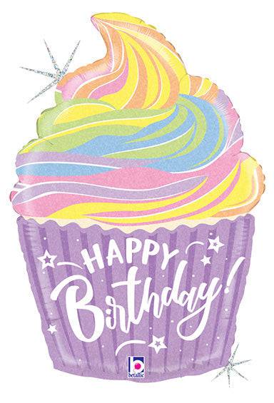 22" Pastel Birthday Cupcake (PKG) Foil Balloon