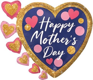24" Mother's Day Navy, Pink, and Gold Glitter