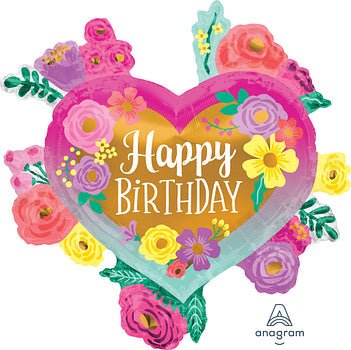 27" Happy Birthday Painted Flowers