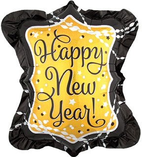 27" HNY Streamers & Sparkles (PKG) Foil Balloon