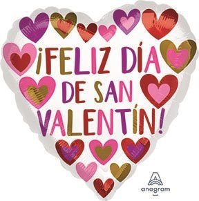 28" Feliz Dia San VALENTIN Jumbo Heart Shape Foil Balloon - Pack of 5