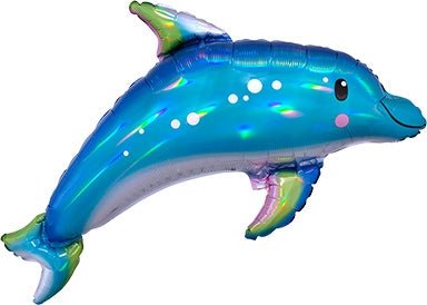 29" Iridescent Blue DOLPHIN - SuperShape Holographic Foil Balloon (PKG)