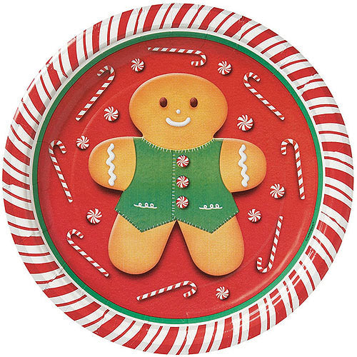 Platos de cartón de 7" - Pan de jengibre navideño (8 unidades) - Unique
