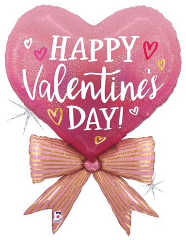 34" Valentine Pink Bow Heart