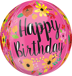 Happy Birthday Orbz Pink Floral 1Ct - Anagram