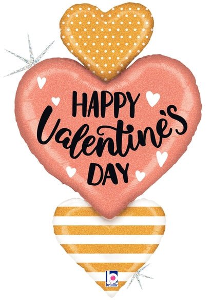 38" Rose Gold Valentine Heart Trio Foil Ballooon - Betallic