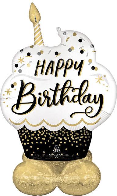 52" AirLoonz - Black Silver Gold Birthday Wishes