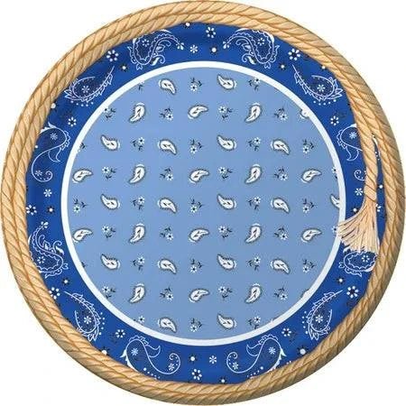 8 3/4in Blue Bandana Cowboy Paper Plates (8 Count)