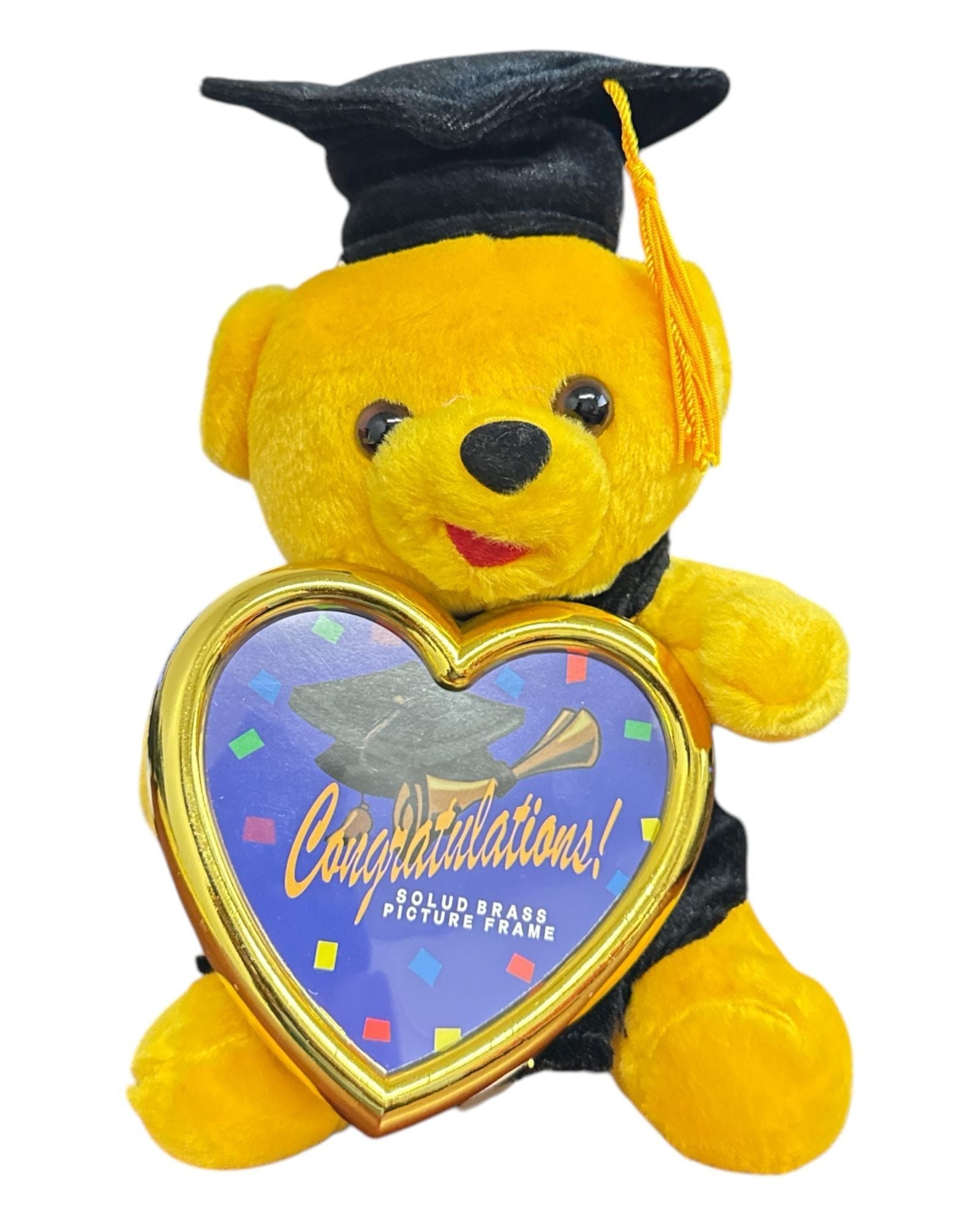 9" Congrats Grad! Yellow Teddy Bear with Black Cap Holding a Picture Frame Gold 1ct