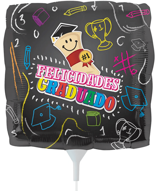 9" Felicidades Graduado with Scroll Black Flat Round Foil Balloon 25ct