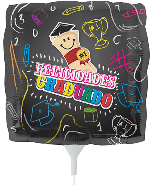9" Felicidades Graduado with Scroll Black Flat Round Foil Balloon 25ct