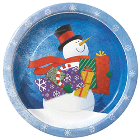 Platos de papel de 9" - Regalos de muñeco de nieve (8 unidades) - Único