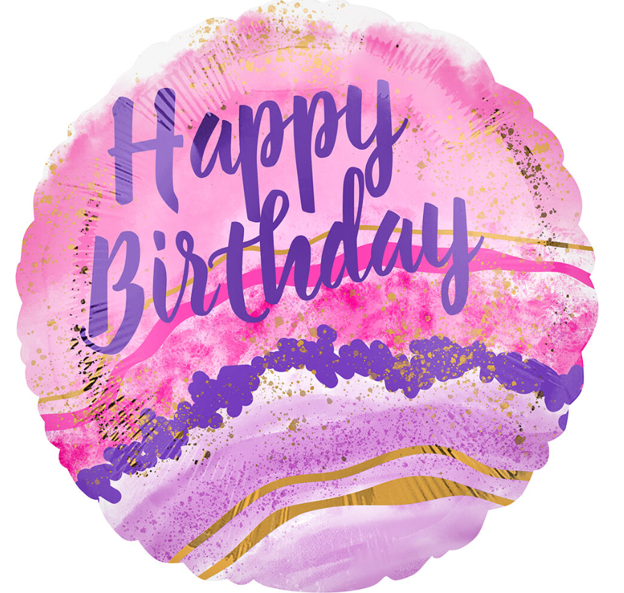 17" Happy Birthday Watercolor Marble