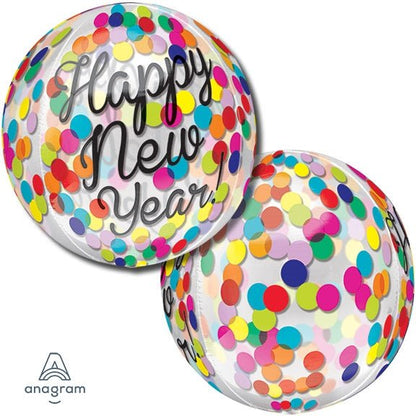 Confetti NEW YEAR ORBZ Dimensional Round Foil Balloon