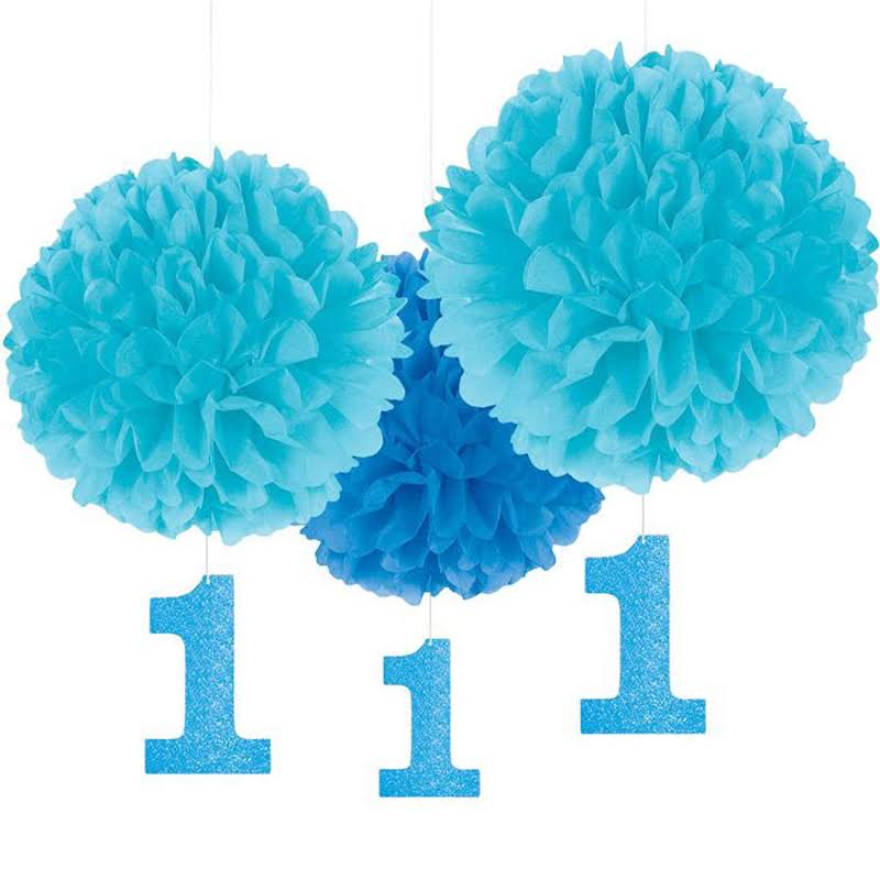 Fluffy Decorations - Blue 1st Birthday (3ct)
