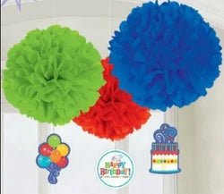 Fluffy Decorations - Primary Happy Birthday (3ct)